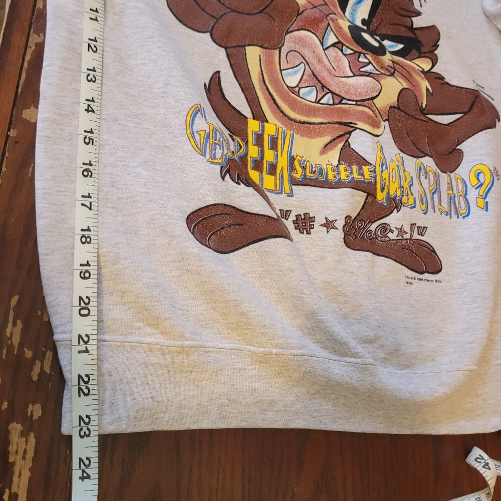 Vintage 1996 Looney Tunes Taz "Slobble" Sweatshirt - Large Grey Heather - Picture 5 of 7